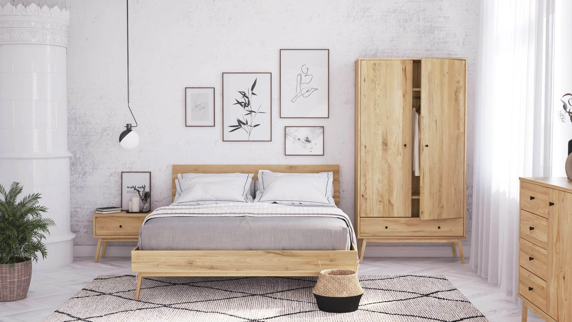 Eichenmöbel Malaga auf Beinen, Schlafzimmer aus Eiche