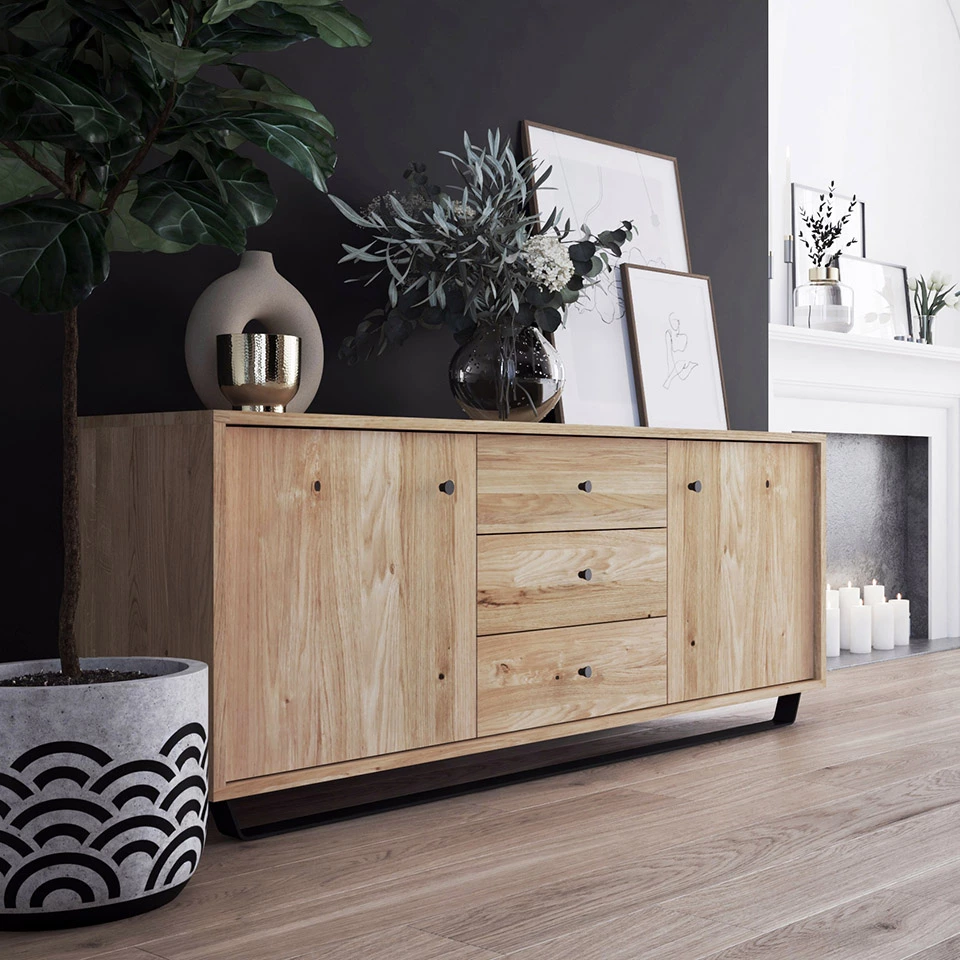 Eichenmöbel Steel auf Metallbeinen aus Stahl für das Schlafzimmer