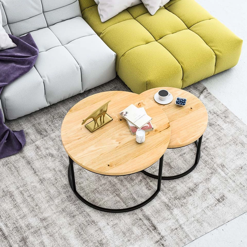 Couchtische aus Eichenholz mit Metallbeinen