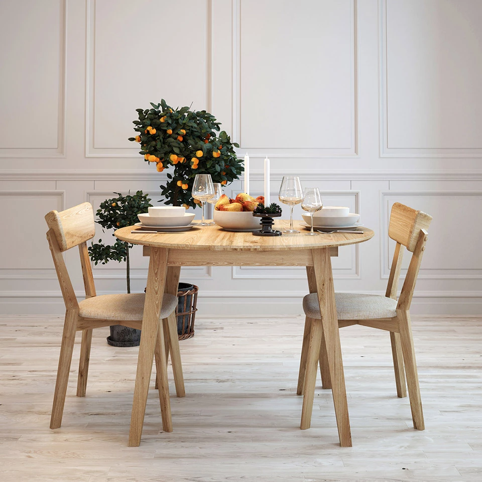 Eichentische, Klassische runde ausziehbare Tische aus Eiche für das Esszimmer oder Wohnzimmer