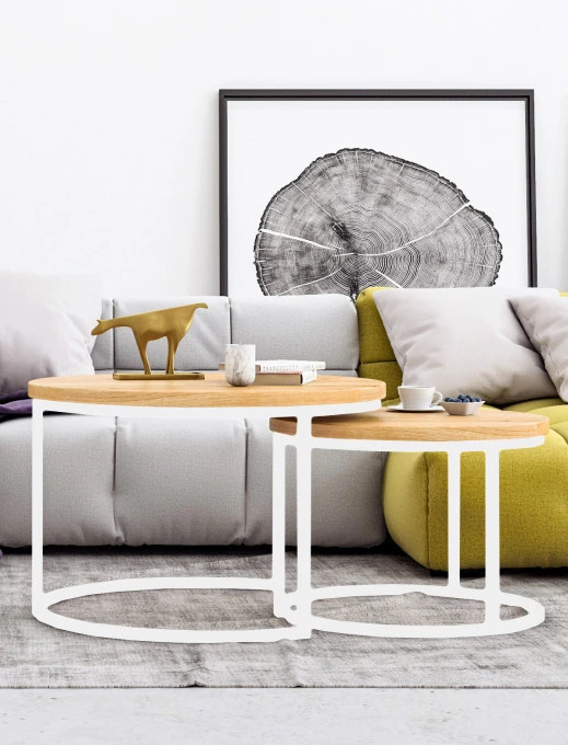 Couchtisch SET aus Eiche Ław03 Ø58+Ø75
