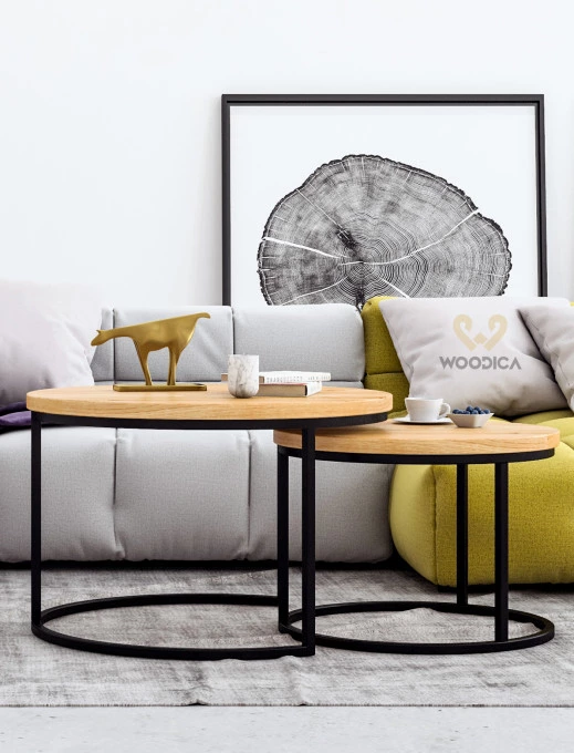 Rundlicher Couchtisch SET aus Eiche Ław03 Ø58+Ø75