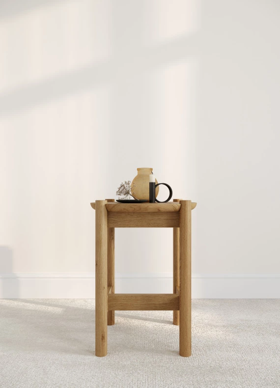 Couchtisch aus Eiche Japandi 31, Runder Beistelltisch