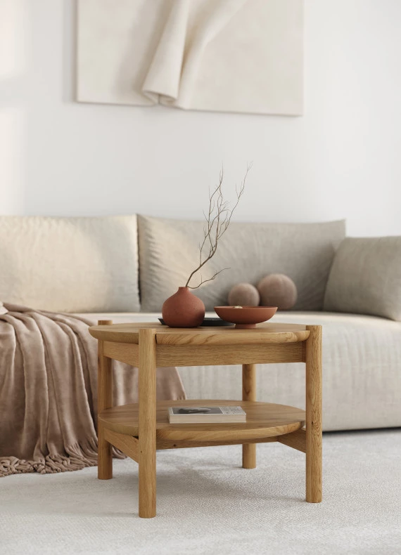 Runder Couchtisch aus Eiche Japandi Compact 22