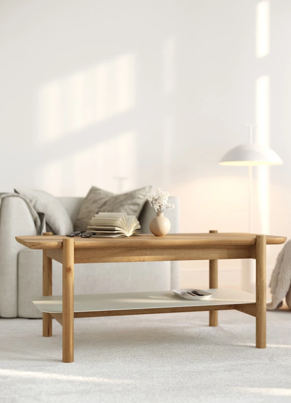 Rechteckiger Couchtisch aus Eiche Japandi Compact 03