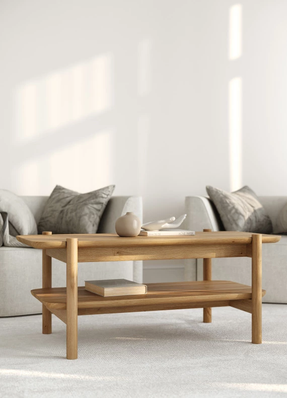 Rechteckiger Couchtisch aus Eiche Japandi 02