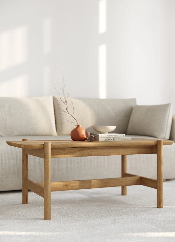 Rechteckiger Couchtisch aus Eiche Japandi 01