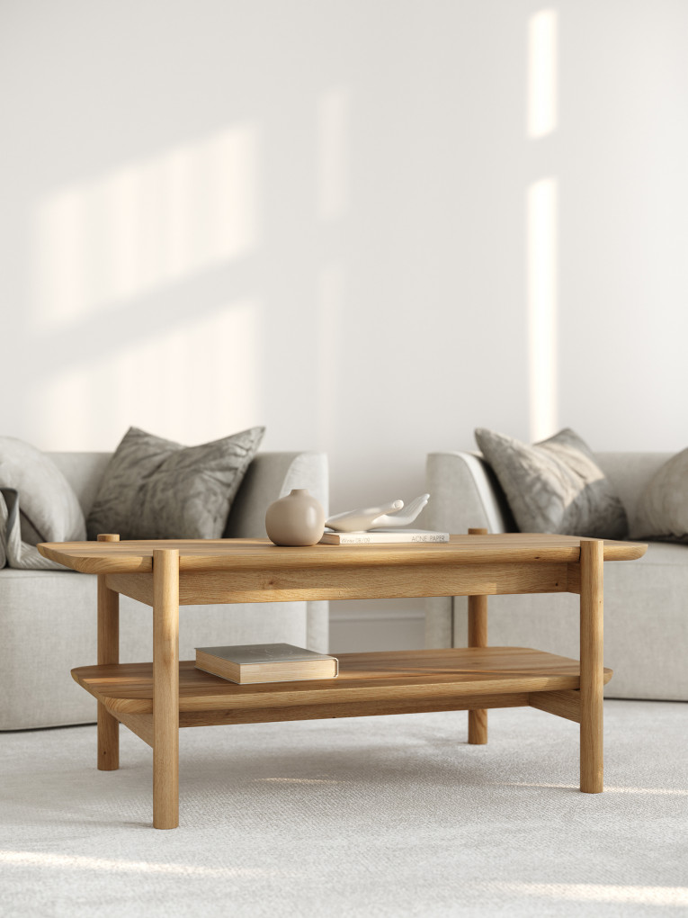 Rechteckiger Couchtisch aus Eiche Japandi 02