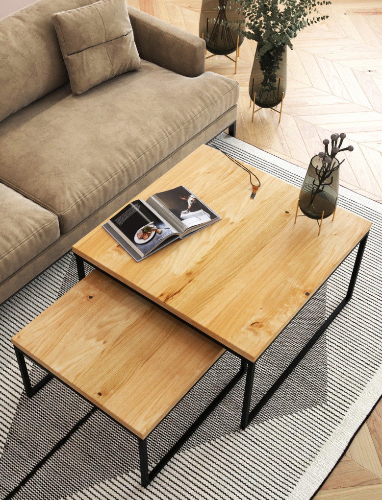 Eckiger Couchtisch SET aus Eiche Law06 ❏50+❏60 | ❏70+❏80 | ❏90+❏100