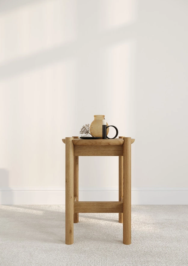 Couchtisch aus Eiche Japandi 31, Runder Beistelltisch