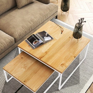 Eckiger Couchtisch SET aus Eiche Law06 ❏50+❏60 | ❏70+❏80 | ❏90+❏100