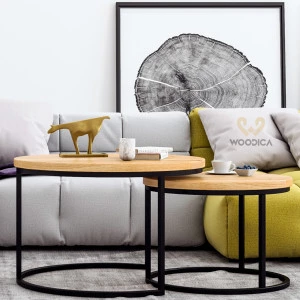 Rundlicher Couchtisch SET aus Eiche Ław03 Ø58+Ø75