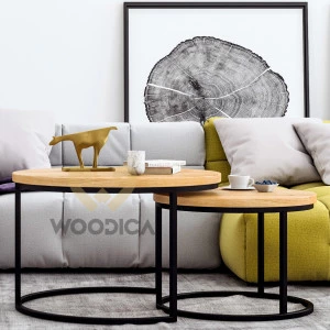 Rundlicher Couchtisch SET aus Eiche Law03 Ø58+Ø75
