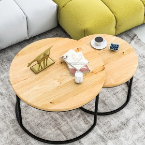 Rundlicher Couchtisch SET aus Eiche Law03 Ø58+Ø75
