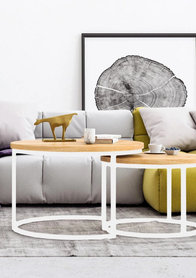 Rundlicher Couchtisch SET aus Eiche Law03 Ø58+Ø75