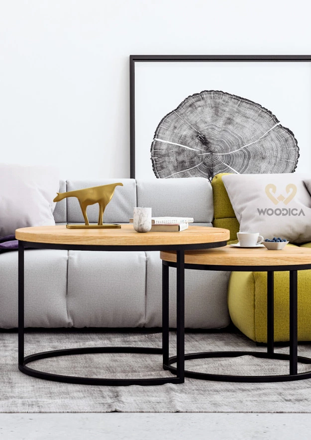 Rundlicher Couchtisch SET aus Eiche Law03 Ø58+Ø75