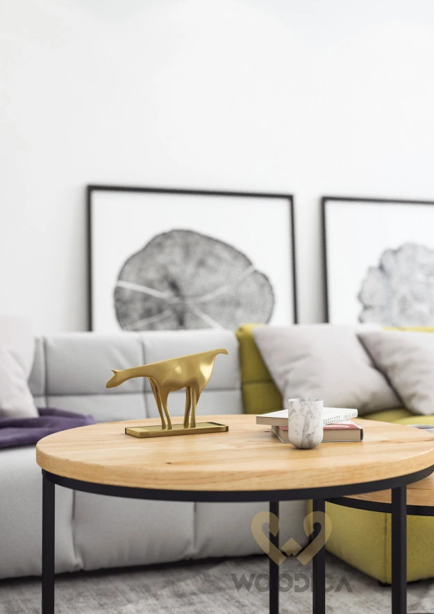 Rundlicher Couchtisch SET aus Eiche Ław03 Ø58+Ø75