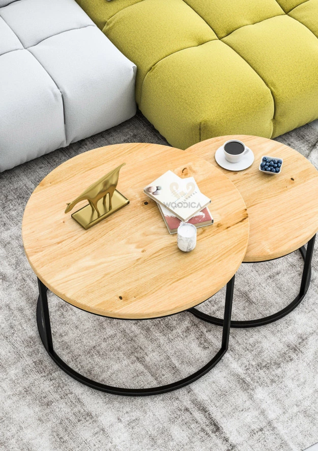 Couchtisch SET aus Eiche Ław03 Ø58+Ø75