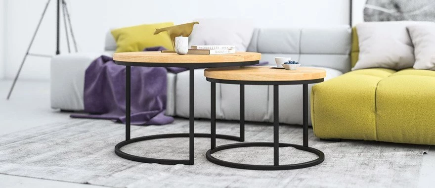 Couchtische Eiche mit Metallfüßen 100% Massivholz 