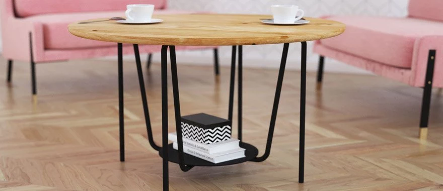 Couchtische Eiche mit Metallfüßen 100% Massivholz 