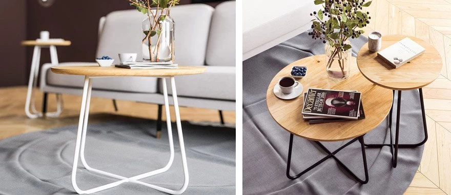 Couchtische Eiche mit Metallfüßen 100% Massivholz 