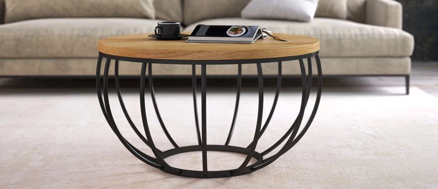 Couchtische Eiche mit Metallfüßen 100% Massivholz 