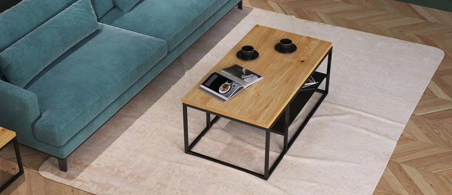 Couchtische Eiche mit Metallfüßen 100% Massivholz 