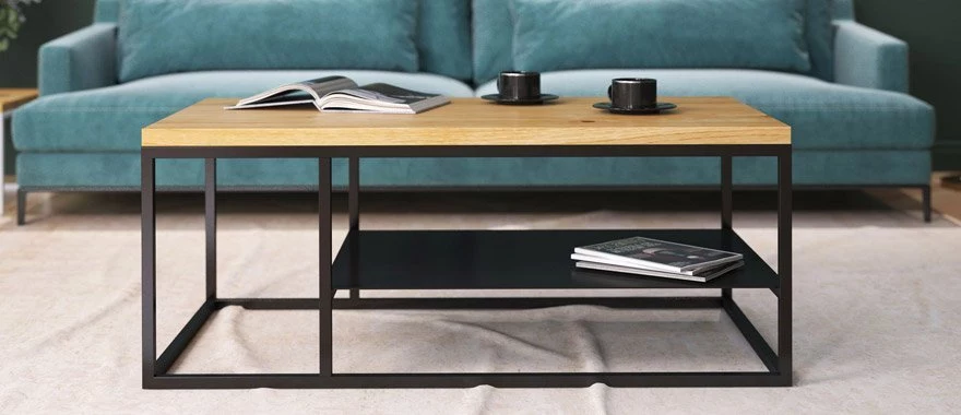 Couchtische Eiche mit Metallfüßen 100% Massivholz 