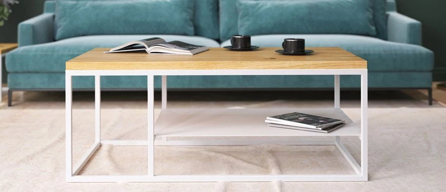 Couchtische Eiche mit Metallfüßen 100% Massivholz 