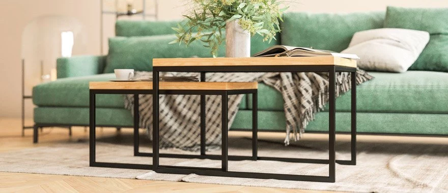 Couchtische Eiche mit Metallfüßen 100% Massivholz 