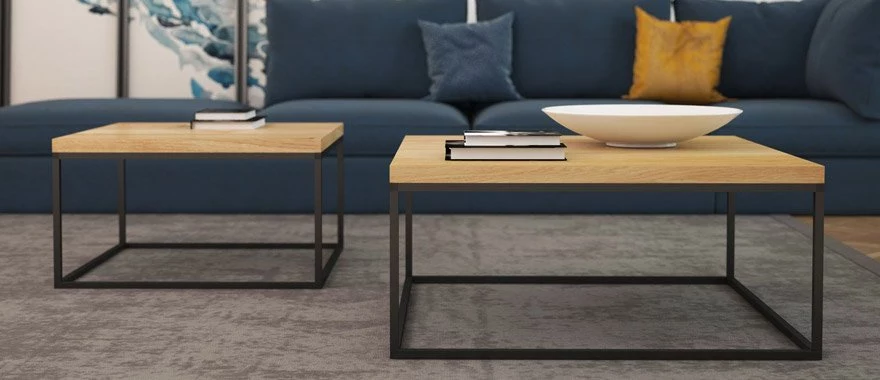 Couchtische Eiche mit Metallfüßen 100% Massivholz 