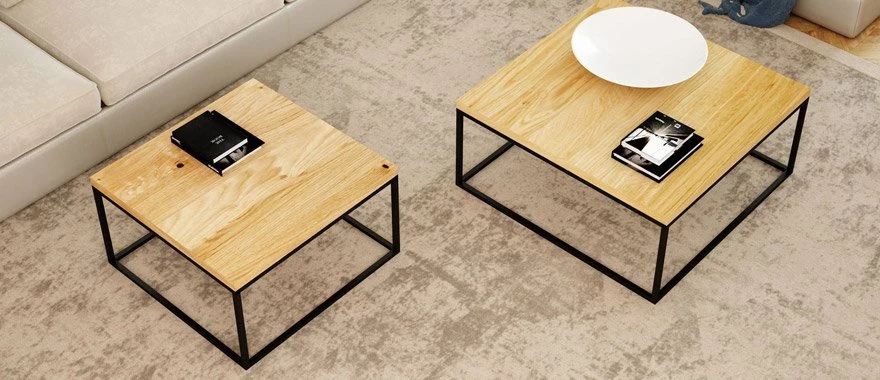 Couchtische Eiche mit Metallfüßen 100% Massivholz 