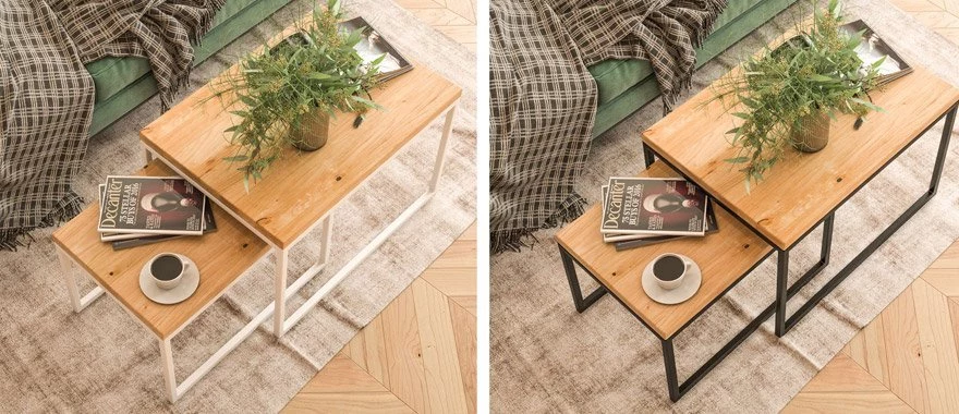 Couchtische Eiche mit Metallfüßen 100% Massivholz 