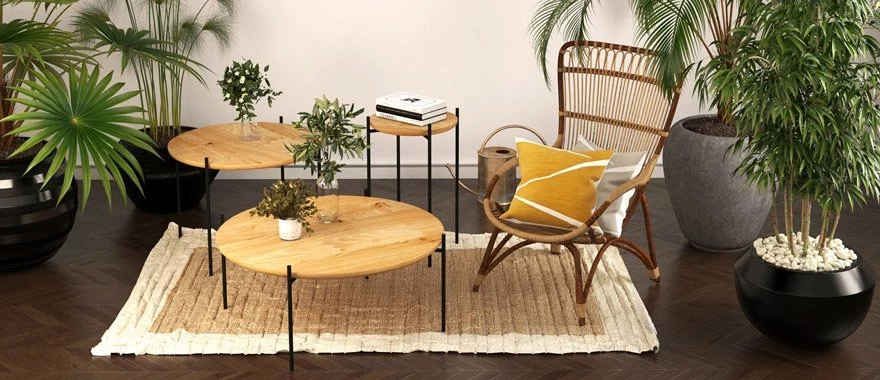 Couchtische Eiche mit Metallfüßen 100% Massivholz 
